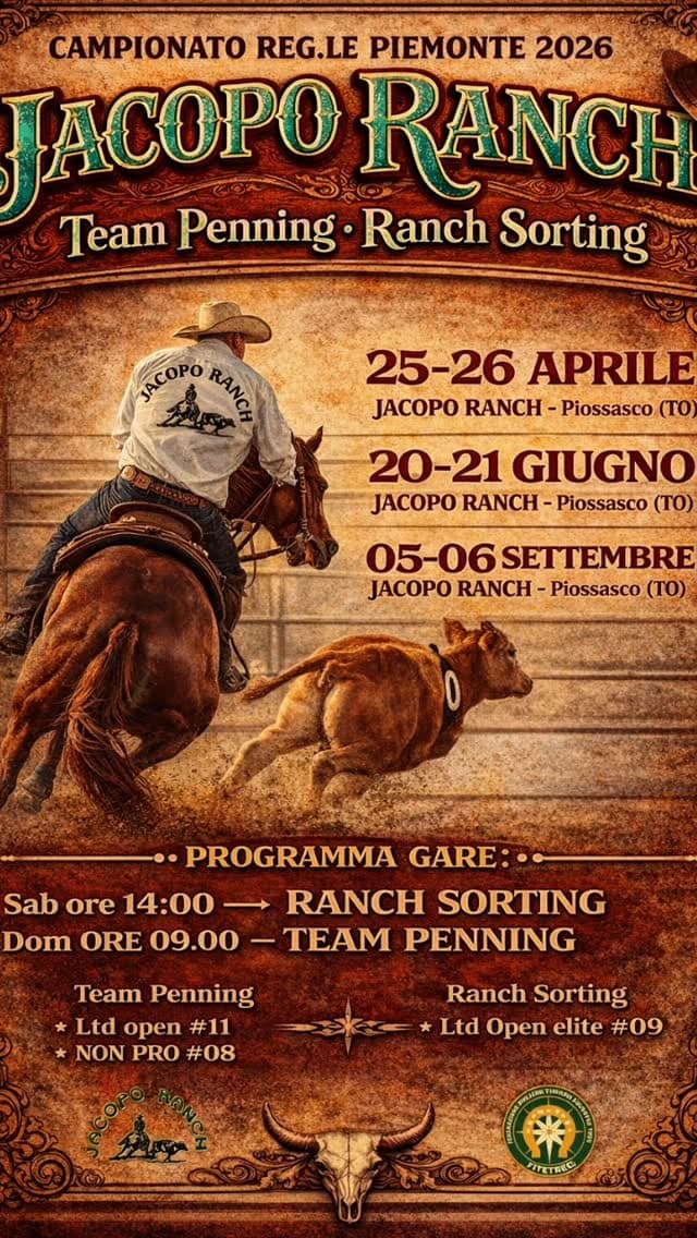 🏆 CAMPIONATO REGIONALE PIEMONTE 2026 🏆 📍 Jacopo Ranch – Piossasco (TO) Siete carichi⁉️ Noi siamo pronti 💥