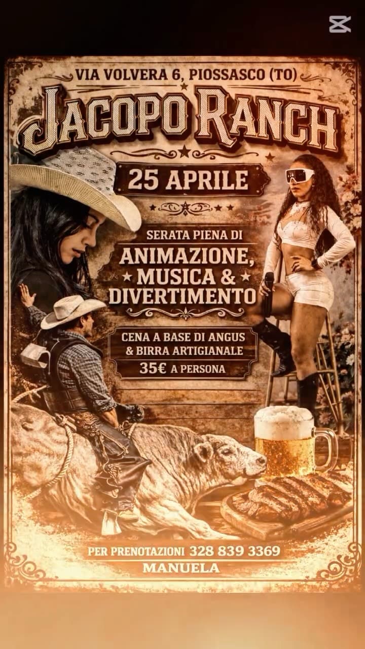 🤠🔥 25 APRILE da JACOPO RANCH 🔥🤠 Una serata piena di animazione, musica & divertimento 🎶🍻 🍖 Cena a base di Angus �